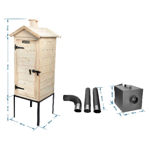 Wooden smoker, 100 cm, with firebox - 7 ['meat smoking', ' ham smoking', ' sausage smoking', ' backyard smoker', ' smoked products', ' how to smoke', ' smoker', ' wooden smoker', ' smoker with firebox', ' smoker made of wood', ' smokehouse', ' fish smoking', ' cheese smoking', ' smoker on base', ' sprucer wood smoker', ' smoker with side firebox', ' hand-made smoker', ' tall smoker', ' capacious smoker', ' metre-high smoker', ' grill']