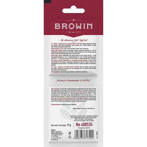 Yeast + nutrient for red wines -Fermivin® VR5 VITA - 17g - 2 ['fermentation kit', ' yeast with nutrient solution', ' red wines', ' cherry wine', ' chokeberry wine', ' yeast with nutrient solution', ' wine yeast', ' browin yeast']